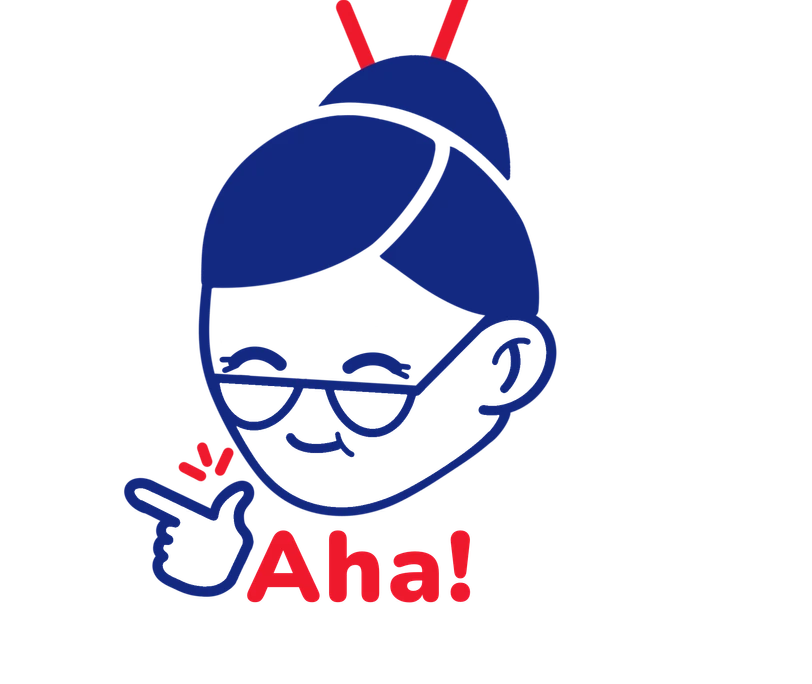 Aha logo, a smiling grandmother with the text Aha!