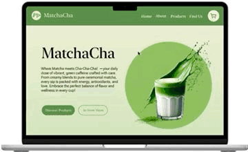 Matchacha website in a laptop frame: home page
