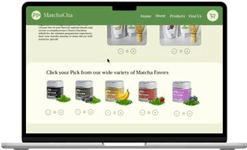 Matchacha website in a laptop frame: product selection